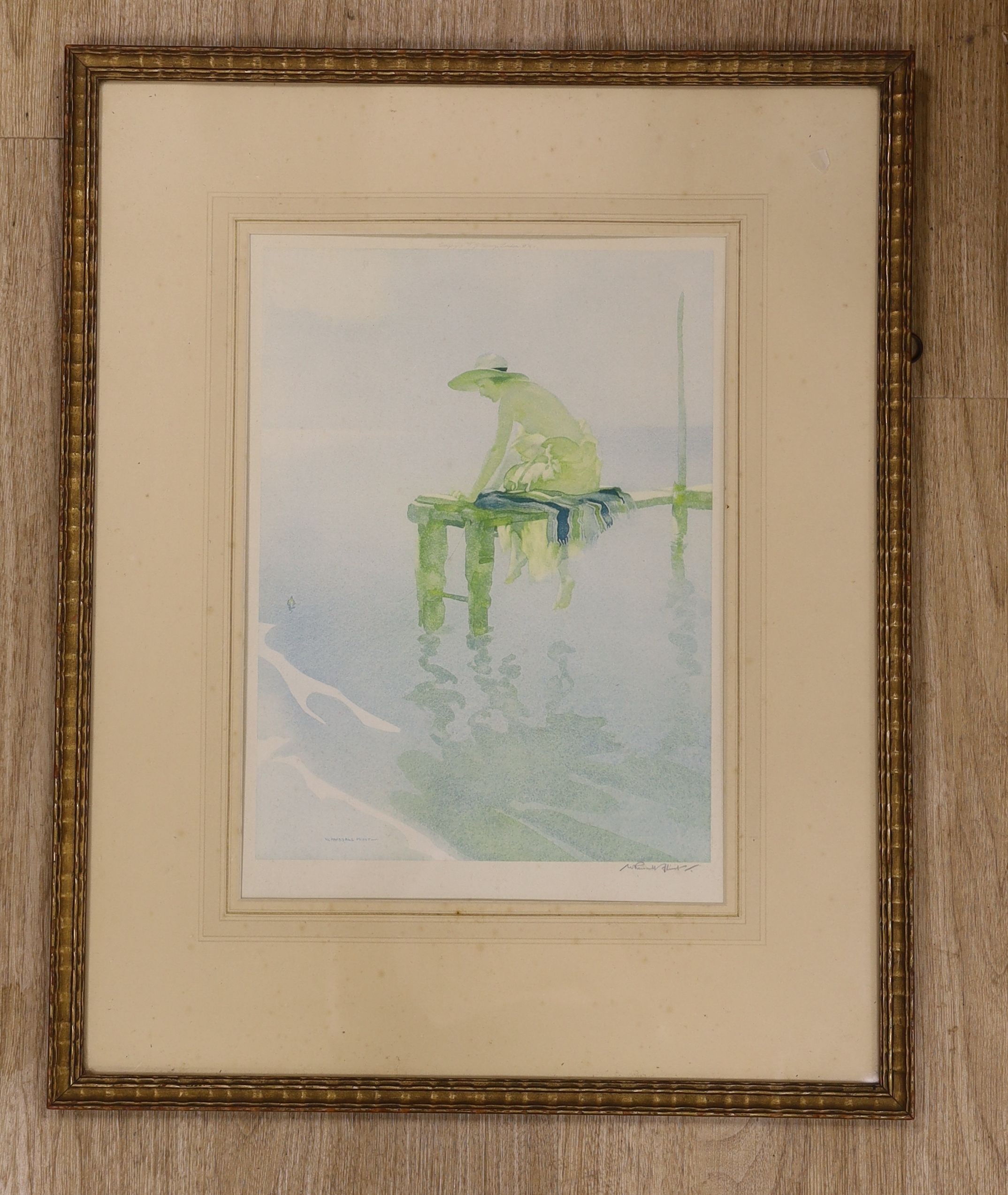 Sir William Russell Flint (1880-1969), colour collotype, 'Clarissa Fishing 1931', signed in pencil, blind stamped, from the edition of 310, 36 x 25cm